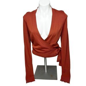 Leith rust colored crop knit wrap cardigan size S